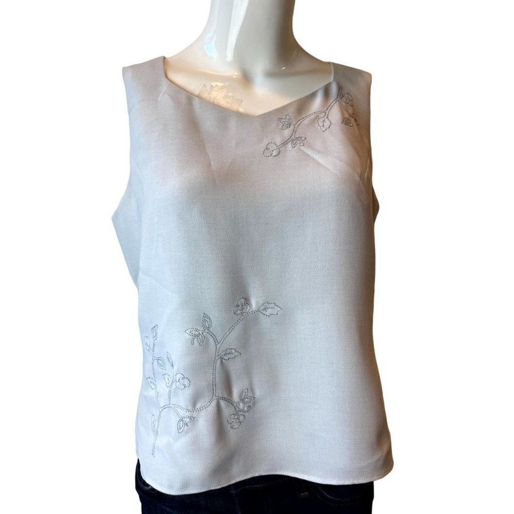 Rena Rowan Womens Blouse Top Sleeveless Embroidered Square Neck Gray Size 8